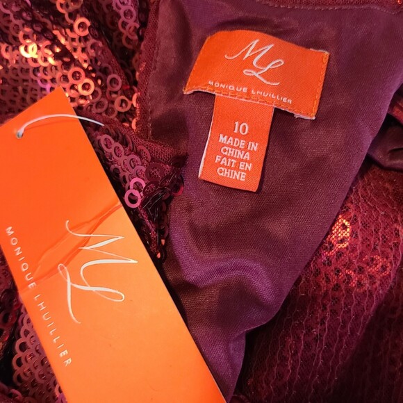 Monique Lhuillier NWT $550 Metallic Red Sequin Sexy Open Back Mini Dress Size 10 - Picture 8 of 10